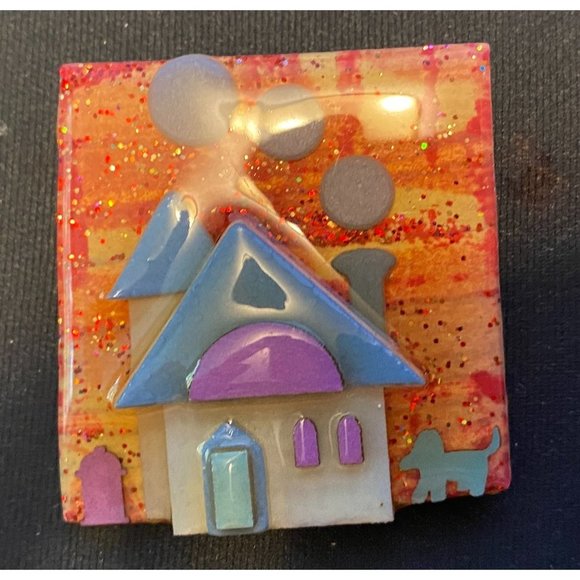 Tiny House with Blue Dog, House of Pins by Lucinda- Orange & Blue - Picture 4 of 5